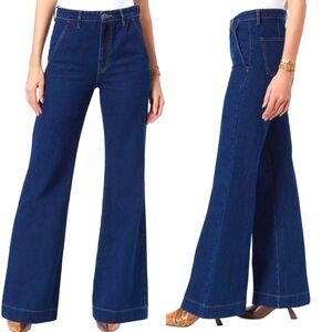 NWT Sam Edelman Bay Flare Trouser Jeans Size 27 Dark Blue High Rise Retro Boho